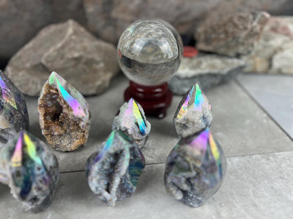 Angel Aura Druzy Quartz Carved Crystal Statue Paperweight Birthday Gift Meditation Home Desk Decor