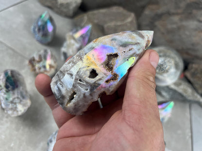 Angel Aura Druzy Quartz Carved Crystal Statue Paperweight Birthday Gift Meditation Home Desk Decor