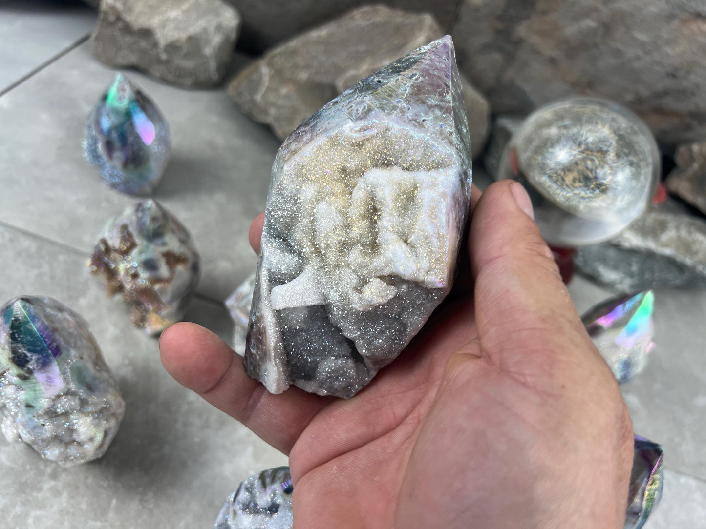 Angel Aura Quartz Carved Polished Statues Carved Crystal Distraction Pocket Worry Anxiety Home Gift Drusy Christmas Meditation Birthday