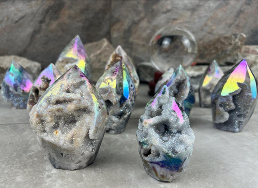 Angel Aura Druzy Quartz Carved Crystal Statue Paperweight Birthday Gift Meditation Home Desk Decor