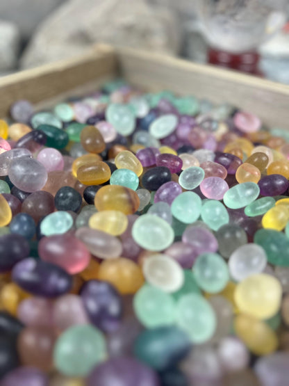 Rainbow Candy Fluorite Tumble Stones: Polished Crystal Healing Home Decor Worry Pocket Stress Anxiety Palm Stone