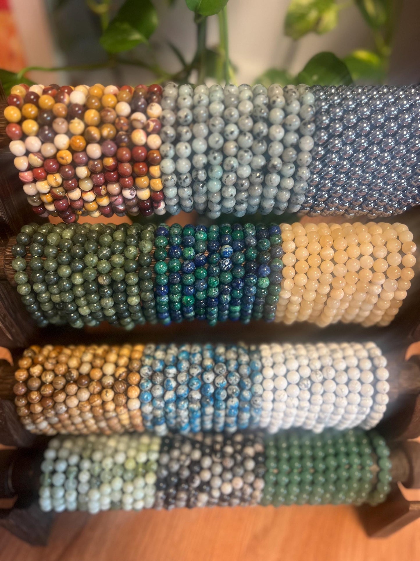 Natural Gemstone Bead Bracelet, Unisex Healing Crystal Jewelry Home Decor Worry Pocket Stress Anxiety Palm Stone