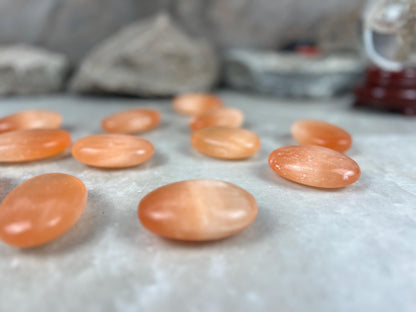 Turkish Mandarin Orange Selenite Palm Stone: Natural Crystal for Anxiety Relief Home Decor Worry Pocket Stress Anxiety Palm Stone