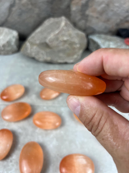 Turkish Mandarin Orange Selenite Palm Stone: Natural Crystal for Anxiety Relief Home Decor Worry Pocket Stress Anxiety Palm Stone