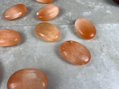 Turkish Mandarin Orange Selenite Palm Stone: Natural Crystal for Anxiety Relief Home Decor Worry Pocket Stress Anxiety Palm Stone