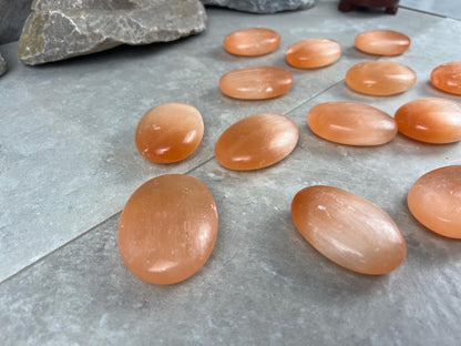Turkish Mandarin Orange Selenite Palm Stone: Natural Crystal for Anxiety Relief Home Decor Worry Pocket Stress Anxiety Palm Stone