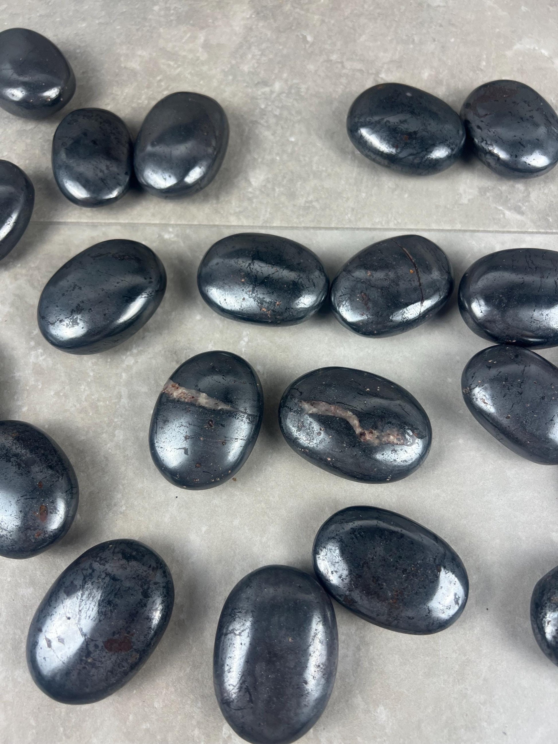 Egyptian Polished Hematite Palm Stone: Anxiety Worry Meditation Decor