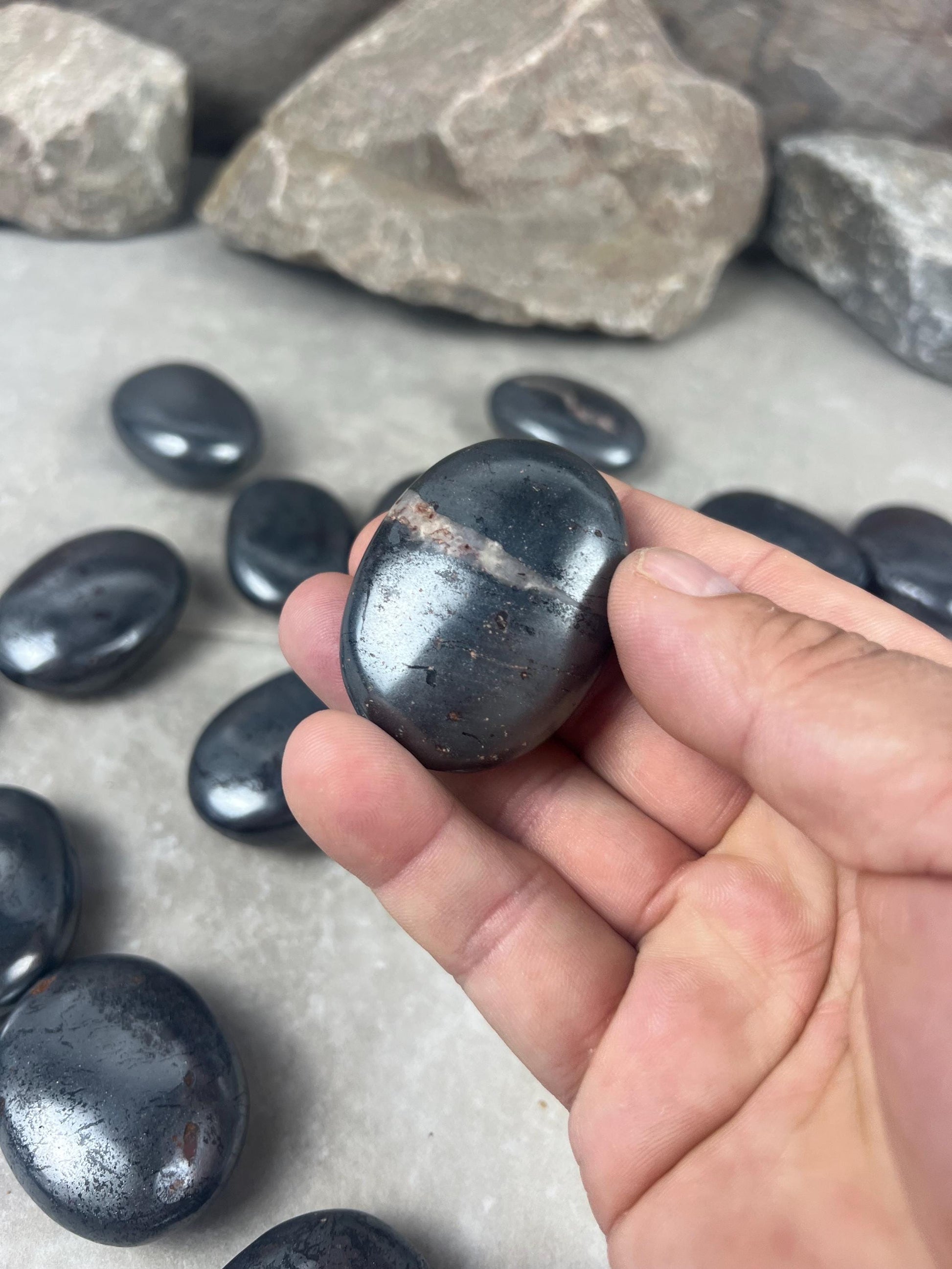 Egyptian Polished Hematite Palm Stone: Anxiety Worry Meditation Decor