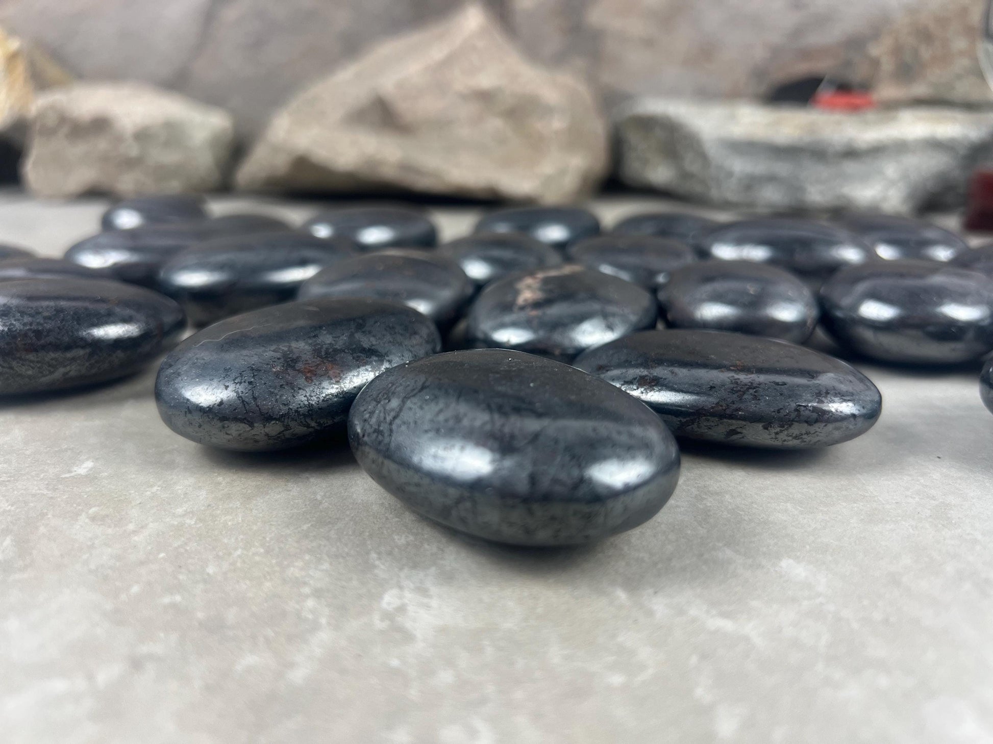 Egyptian Polished Hematite Palm Stone: Anxiety Worry Meditation Decor