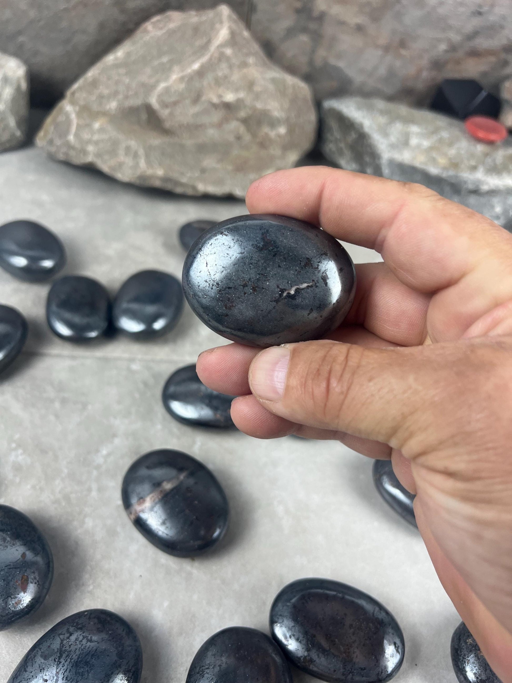 Egyptian Polished Hematite Palm Stone: Anxiety Worry Meditation Decor
