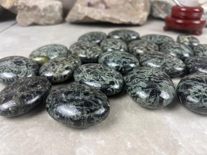 Madagascan Chlorite Kambaba Jasper Crocodile Palm Stone: Polished Worry Stone, Meditation Decor