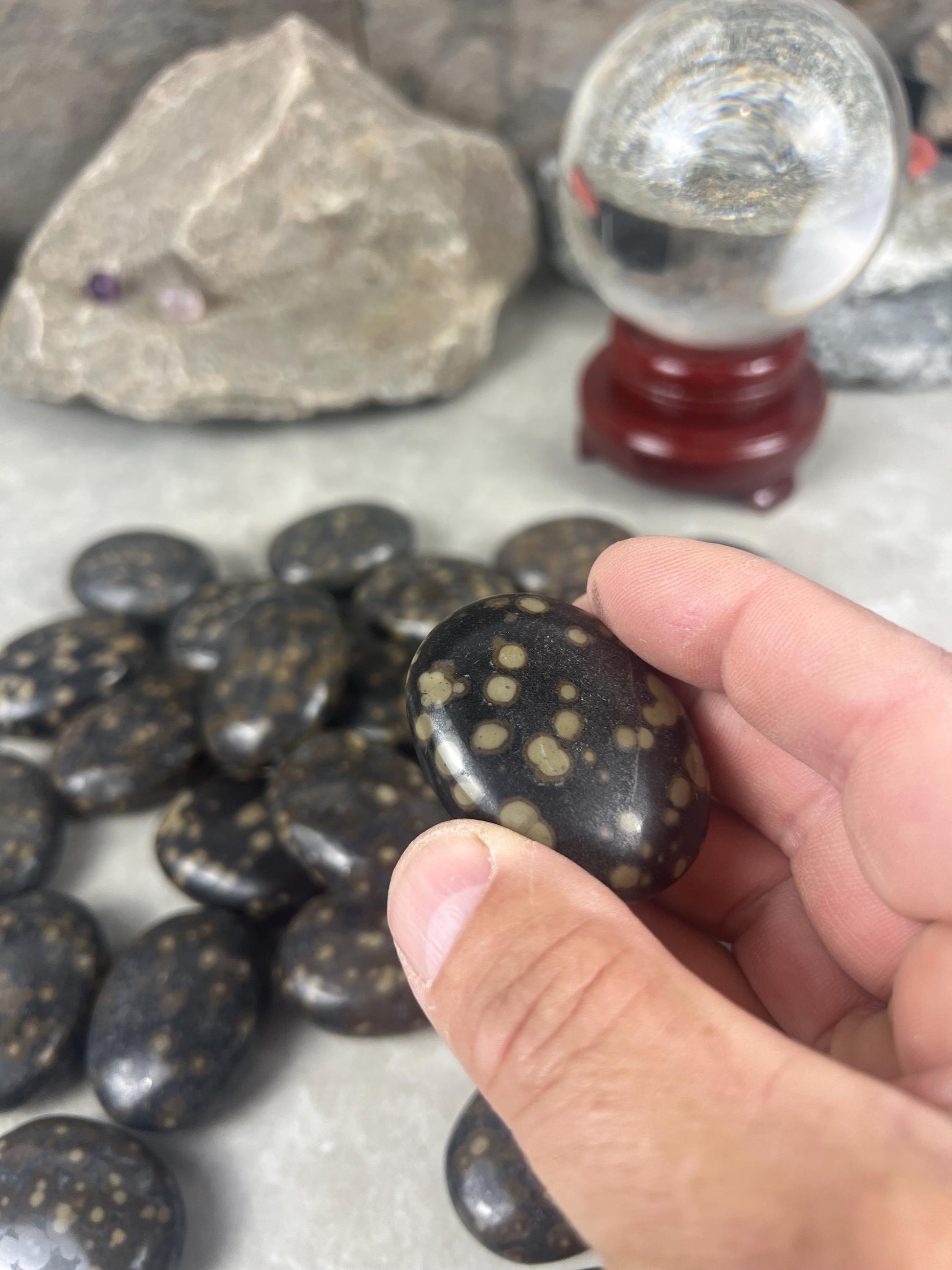 Californian Orbicular Jasper Palm Stone Polished Crystal Worry Stone Home Decor Worry Pocket Stress Anxiety Palm Stone