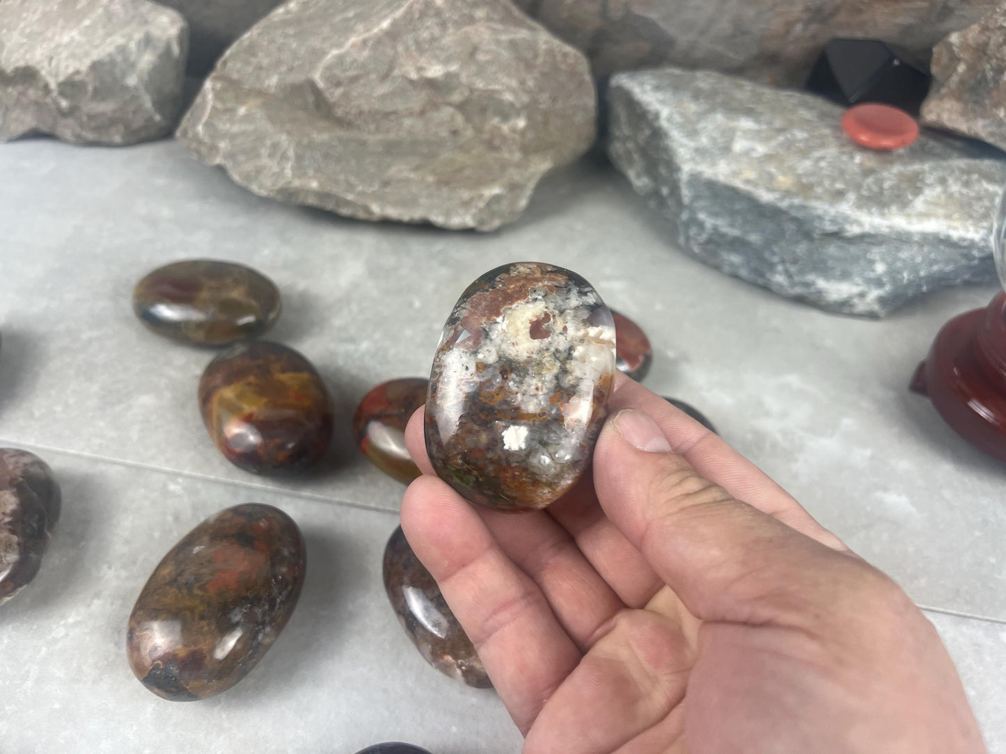Gujarat India Sea Jasper Palm Stone: Polished Crystal Worry Stone Home Decor Worry Pocket Stress Anxiety Palm Stone