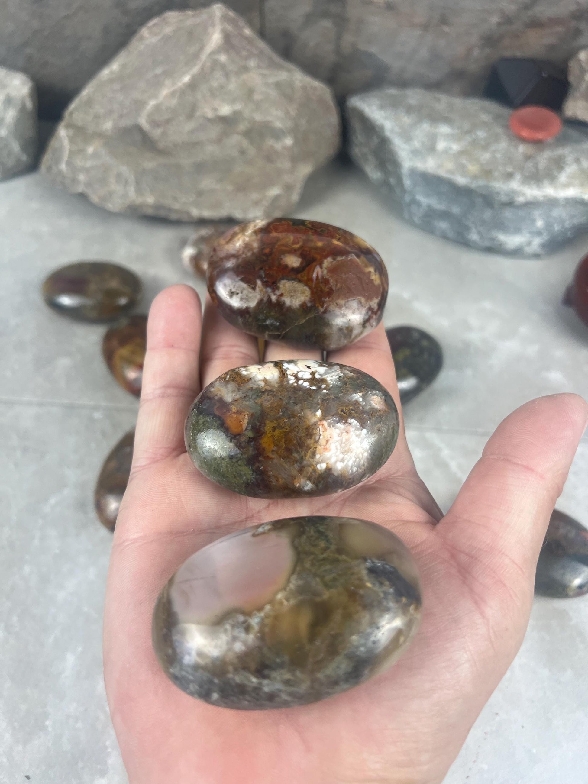 Gujarat India Sea Jasper Palm Stone: Polished Crystal Worry Stone Home Decor Worry Pocket Stress Anxiety Palm Stone