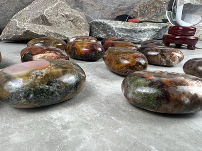 Gujarat India Sea Jasper Palm Stone: Polished Crystal Worry Stone Home Decor Worry Pocket Stress Anxiety Palm Stone