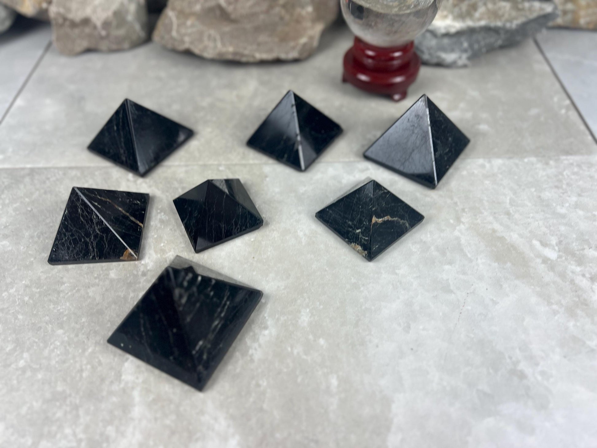 Namibia Black Tourmaline Natural Pyramid Smooth Polished Carved Crystal Worry Anxiety Distraction Meditation Christmas Xmas Gift Decor Focus