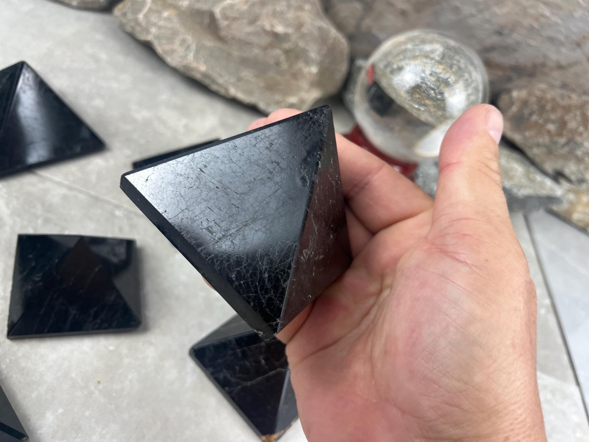 Namibia Black Tourmaline Natural Pyramid Smooth Polished Carved Crystal Worry Anxiety Distraction Meditation Christmas Xmas Gift Decor Focus