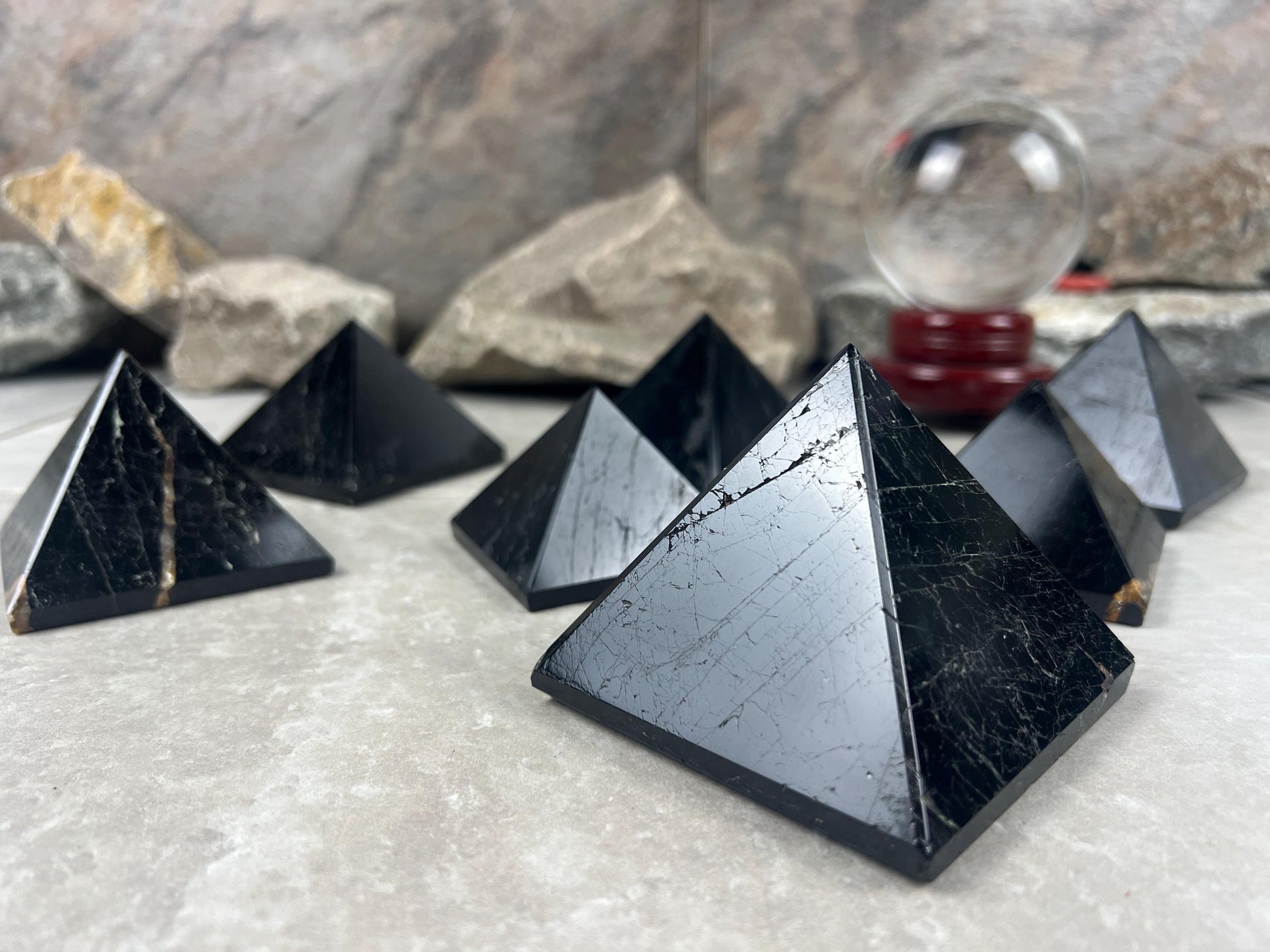 Namibia Black Tourmaline Natural Pyramid Smooth Polished Carved Crystal Worry Anxiety Distraction Meditation Christmas Xmas Gift Decor Focus
