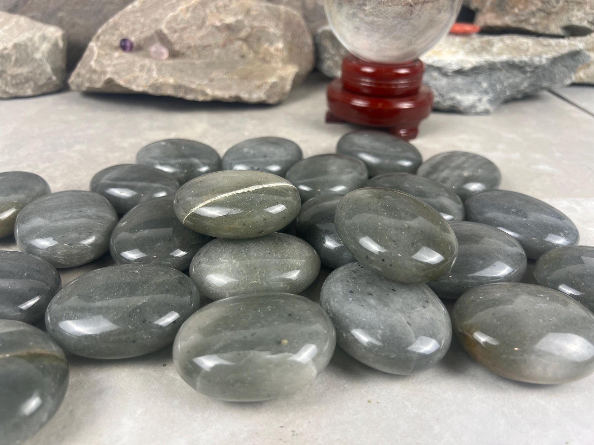 Spanish Grey Aventurine Polished Palm Stone for Meditation Home Decor Worry Pocket Stress Anxiety Palm Stone Gift Birthday Worry Relief