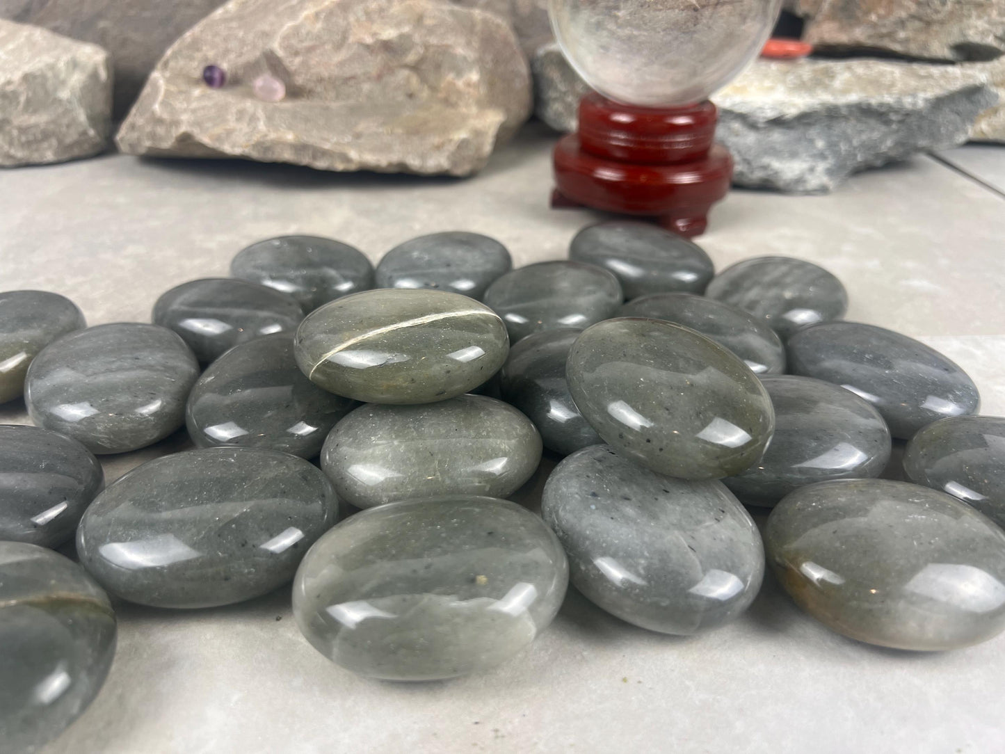 Spanish Grey Aventurine Polished Palm Stone for Meditation Home Decor Worry Pocket Stress Anxiety Palm Stone Gift Birthday Worry Relief