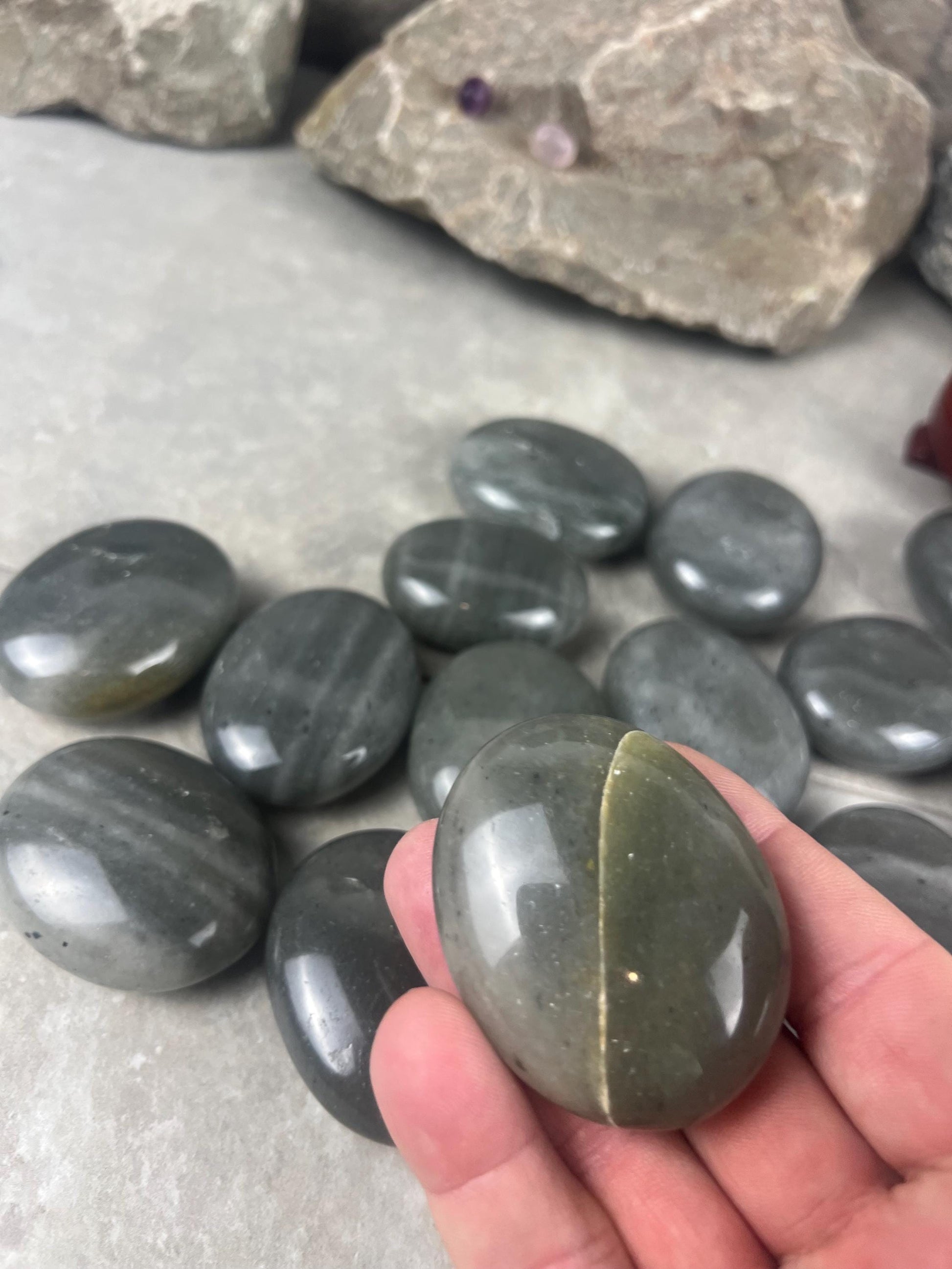 Spanish Grey Aventurine Polished Palm Stone for Meditation Home Decor Worry Pocket Stress Anxiety Palm Stone Gift Birthday Worry Relief