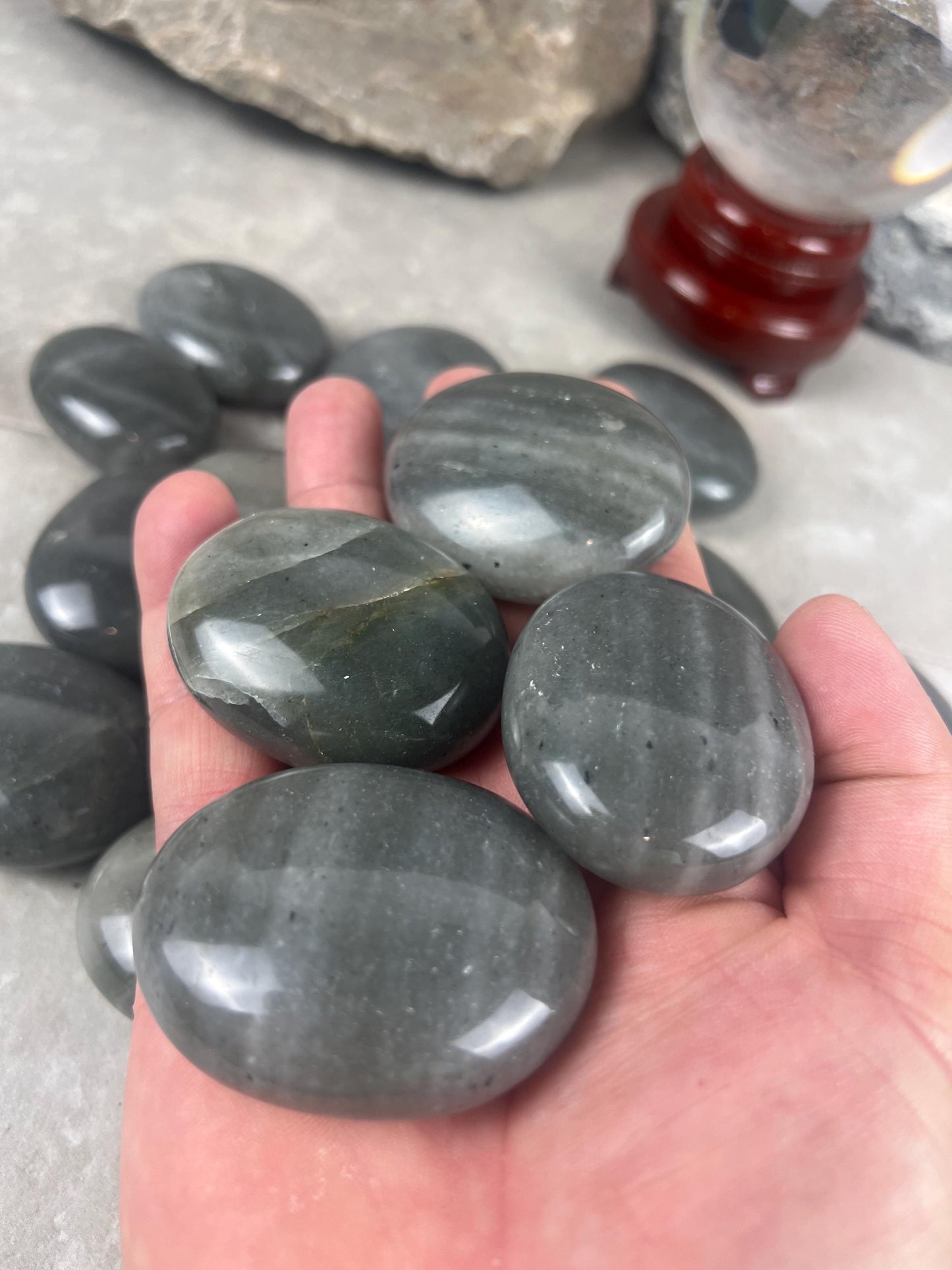 Spanish Grey Aventurine Polished Palm Stone for Meditation Home Decor Worry Pocket Stress Anxiety Palm Stone Gift Birthday Worry Relief
