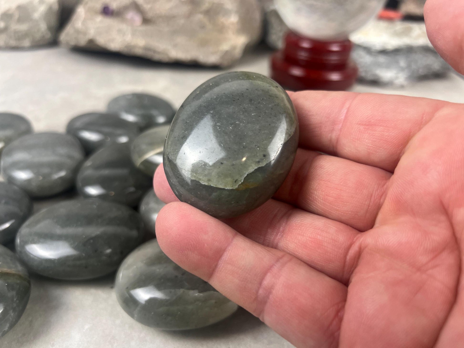 Spanish Grey Aventurine Polished Palm Stone for Meditation Home Decor Worry Pocket Stress Anxiety Palm Stone Gift Birthday Worry Relief