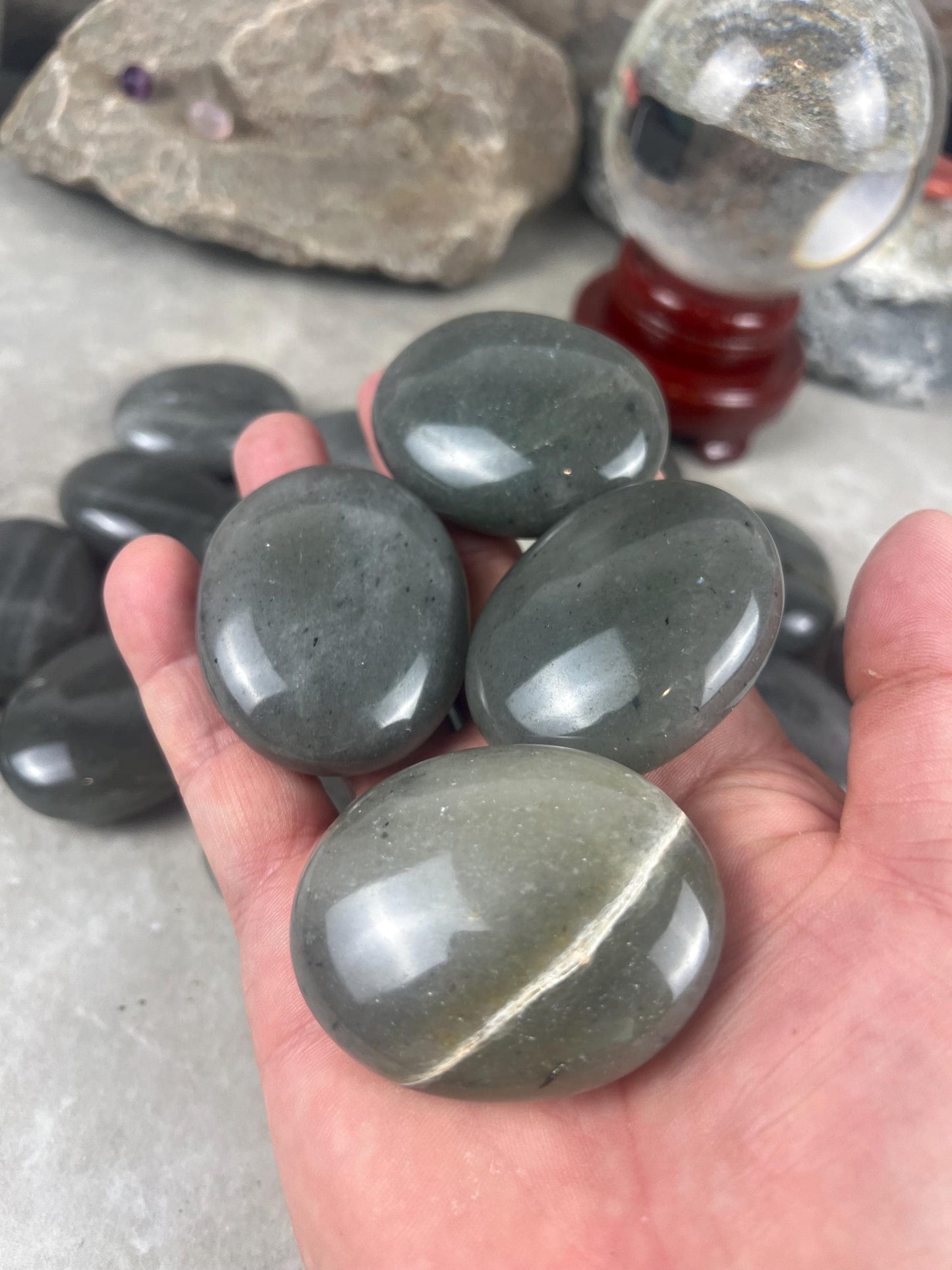 Spanish Grey Aventurine Polished Palm Stone for Meditation Home Decor Worry Pocket Stress Anxiety Palm Stone Gift Birthday Worry Relief