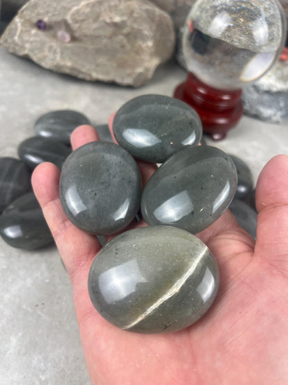 Spanish Grey Aventurine Polished Palm Stone for Meditation Home Decor Worry Pocket Stress Anxiety Palm Stone Gift Birthday Worry Relief