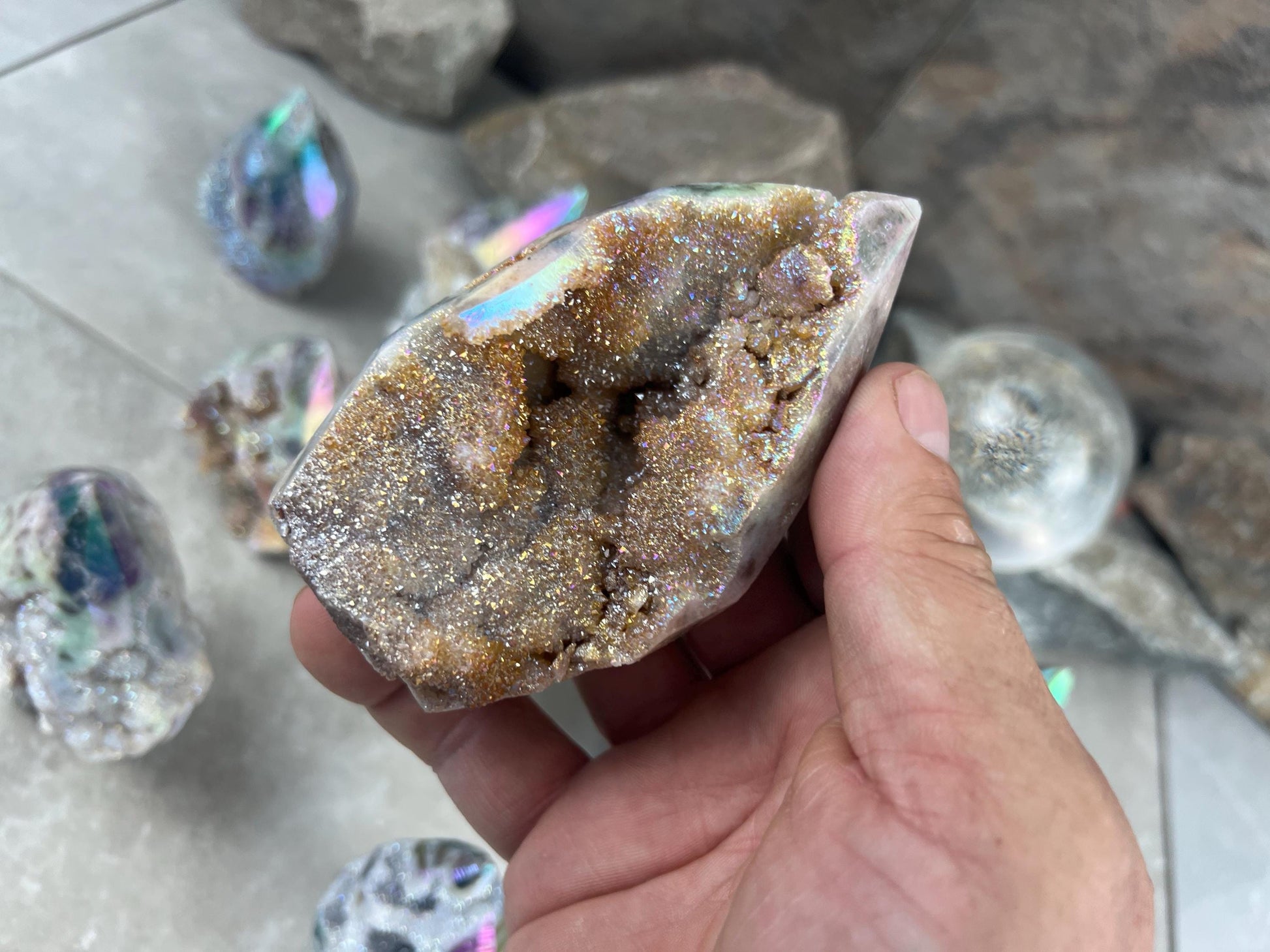 Angel Aura Druzy Quartz Carved Crystal Statue Paperweight Birthday Gift Meditation Home Desk Decor