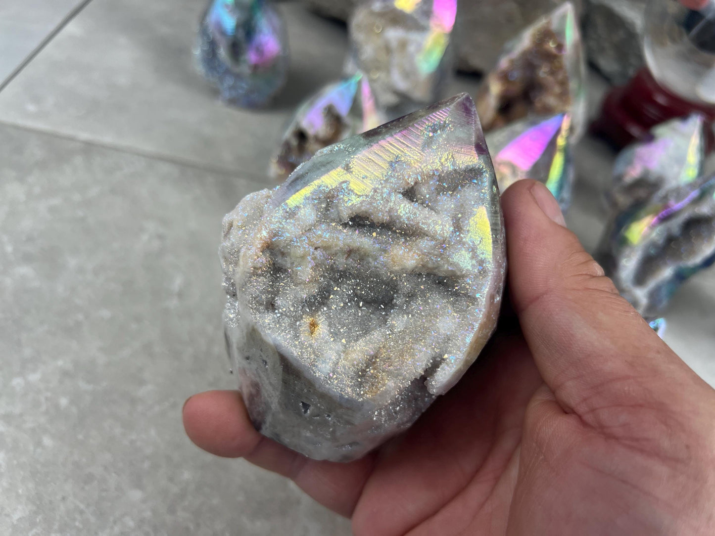 Angel Aura Druzy Quartz Carved Crystal Statue Paperweight Birthday Gift Meditation Home Desk Decor
