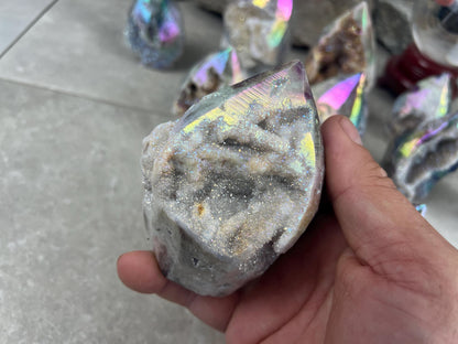 Angel Aura Druzy Quartz Carved Crystal Statue Paperweight Birthday Gift Meditation Home Desk Decor