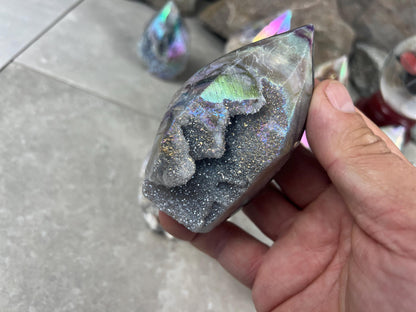 Angel Aura Druzy Quartz Carved Crystal Statue Paperweight Birthday Gift Meditation Home Desk Decor