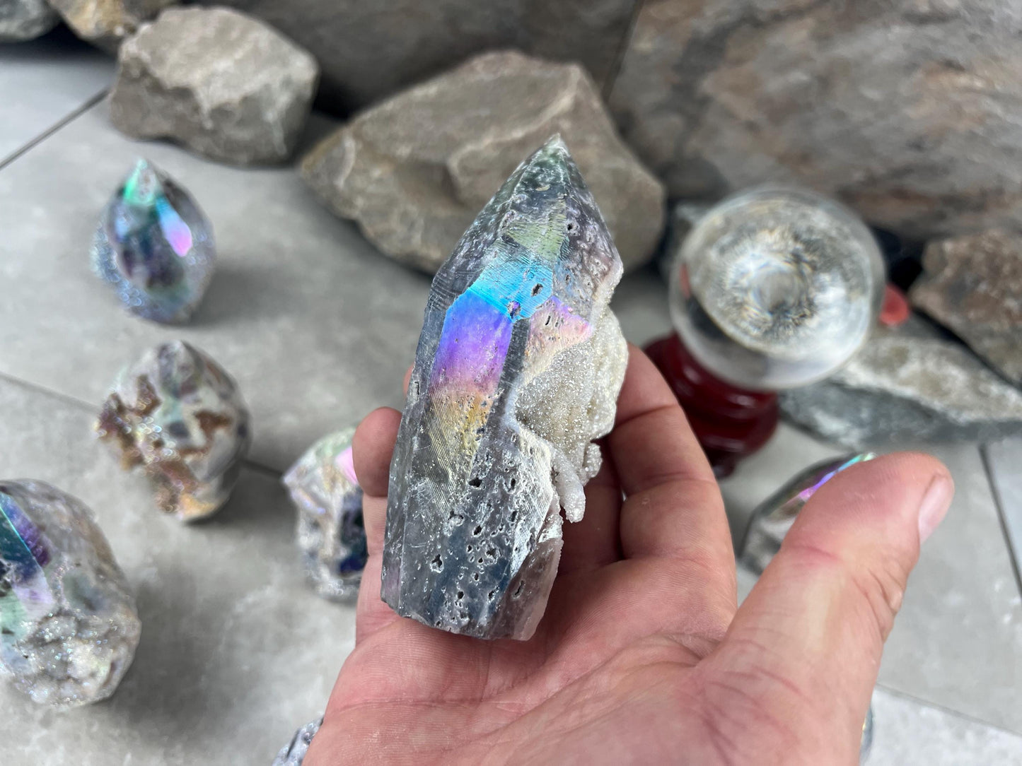 Angel Aura Quartz Carved Polished Statues Carved Crystal Distraction Pocket Worry Anxiety Home Gift Drusy Christmas Meditation Birthday