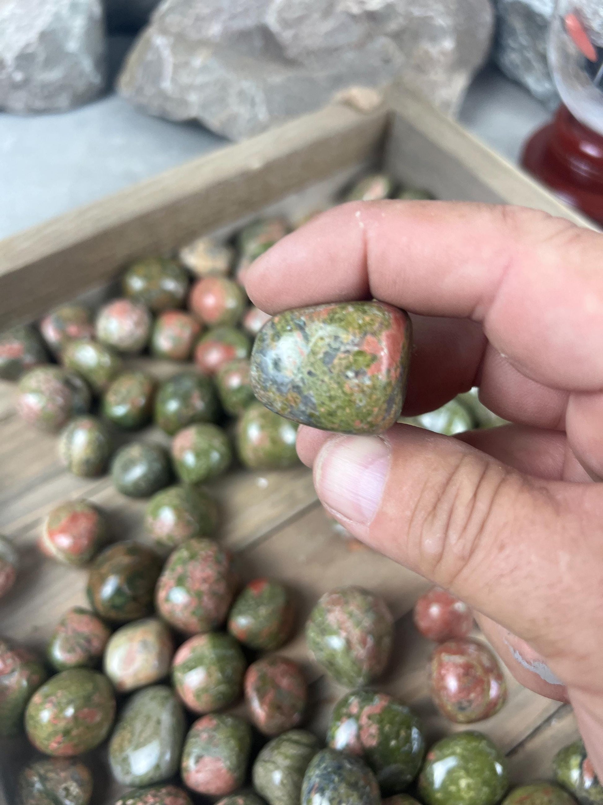 Unakite Tumble Stone: Polished Anxiety Worry Palm Crystal Home Decor Worry Pocket Stress Anxiety Palm Stone