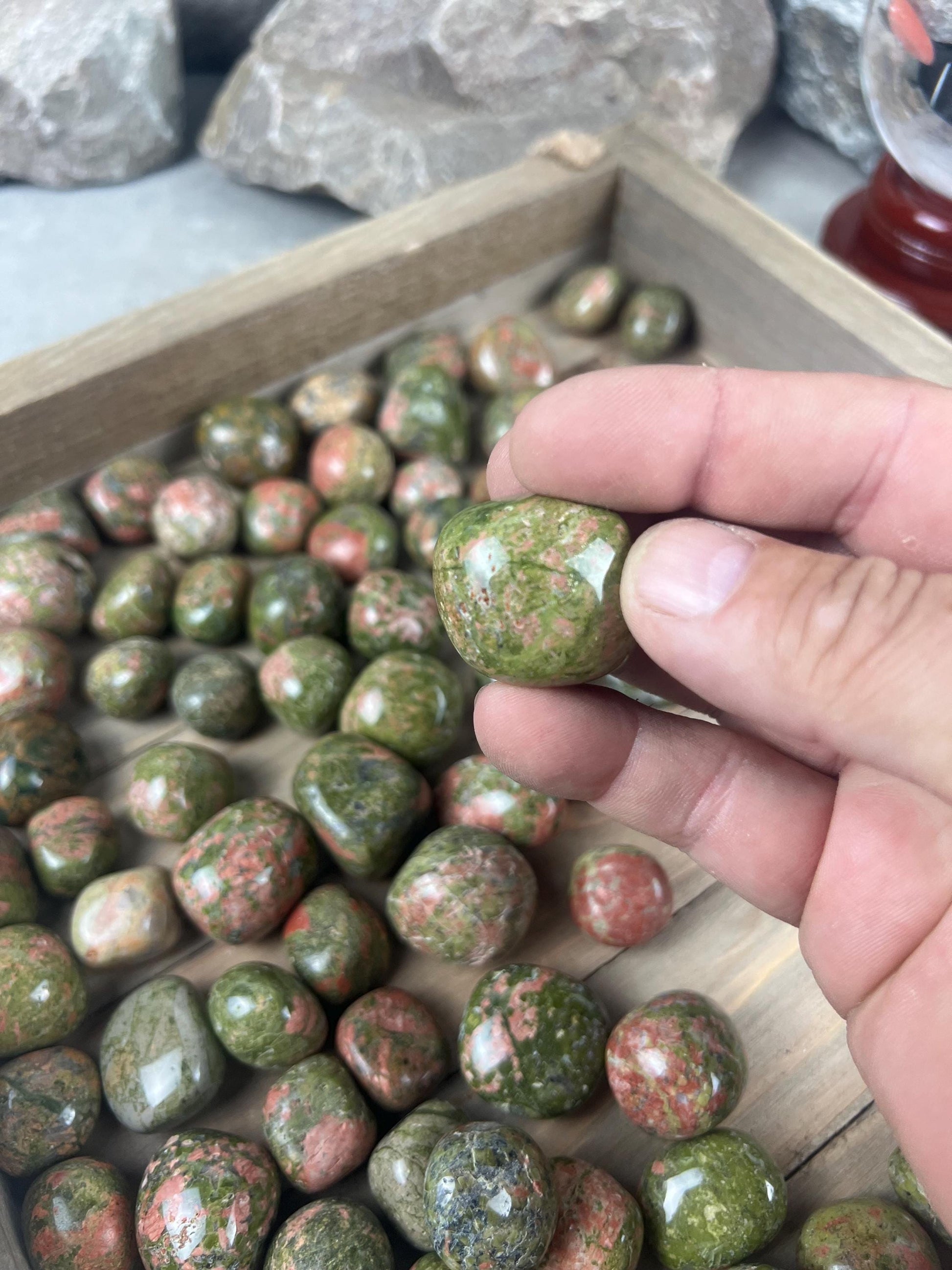 Unakite Tumble Stone: Polished Anxiety Worry Palm Crystal Home Decor Worry Pocket Stress Anxiety Palm Stone