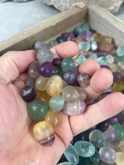 Rainbow Candy Fluorite Tumble Stones: Polished Crystal Healing Home Decor Worry Pocket Stress Anxiety Palm Stone