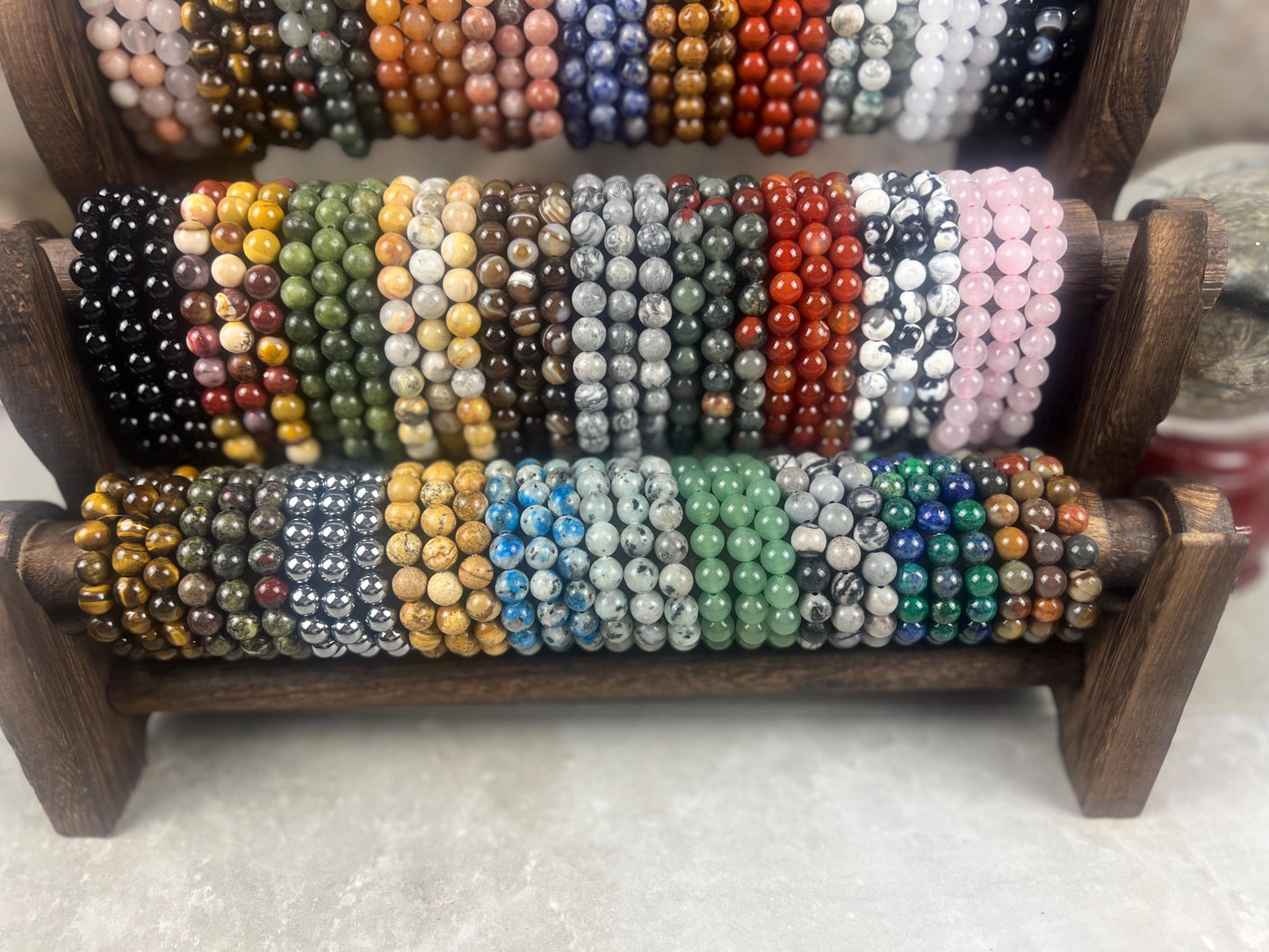 Natural Gemstone Bead Bracelet, Unisex Healing Crystal Jewelry