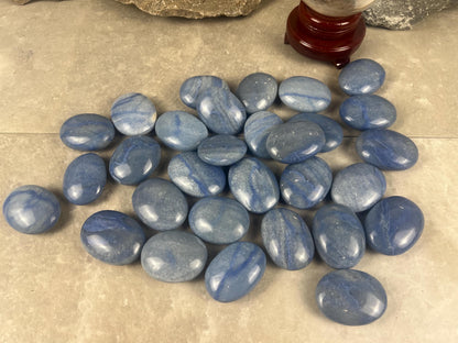 Blue Dumortierite Palm Stone Carved Crystal for Stress Relief Worry Crystal Gift Birthday Christmas