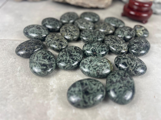 Madagascan Kambaba Jasper Chlorite Crocodile Palm Stone: Polished Worry Stone, Meditation Decor