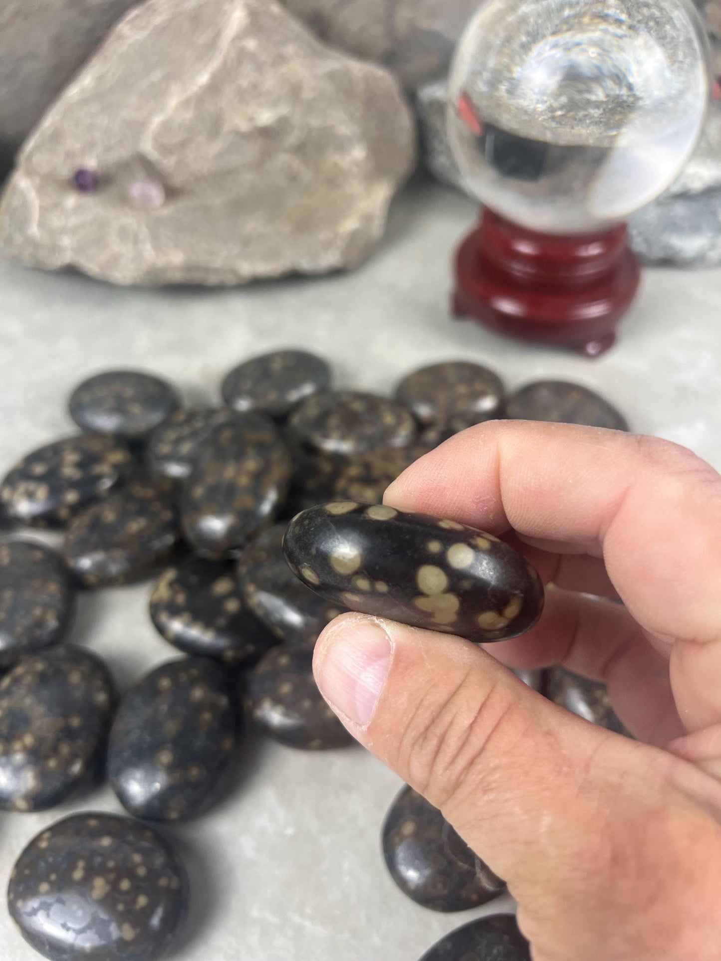 Californian Orbicular Jasper Palm Stone Polished Crystal Worry Stone Home Decor Worry Pocket Stress Anxiety Palm Stone