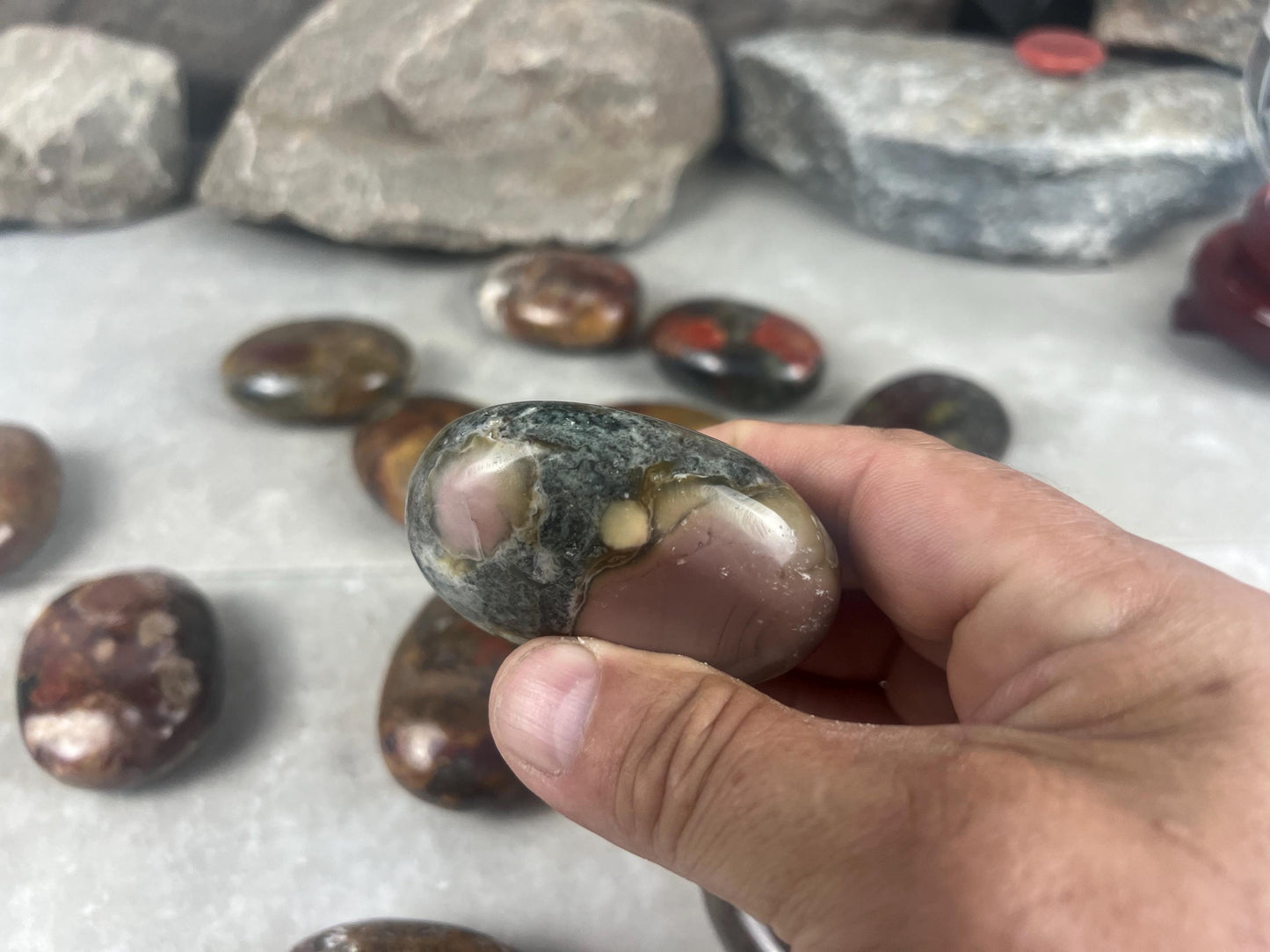 Gujarat India Sea Jasper Palm Stone: Polished Crystal Worry Stone Home Decor Worry Pocket Stress Anxiety Palm Stone