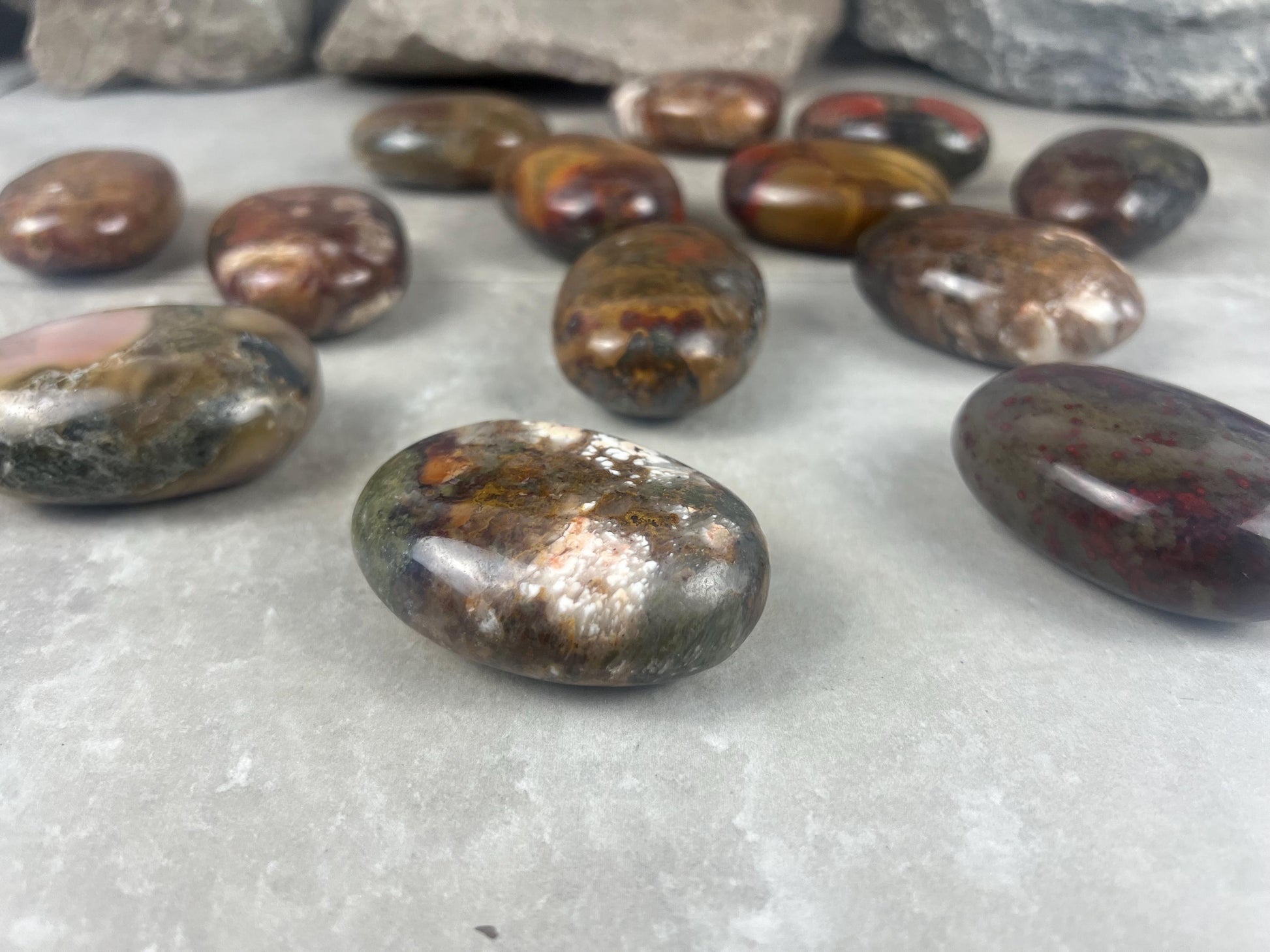 Gujarat India Sea Jasper Palm Stone: Polished Crystal Worry Stone Home Decor Worry Pocket Stress Anxiety Palm Stone
