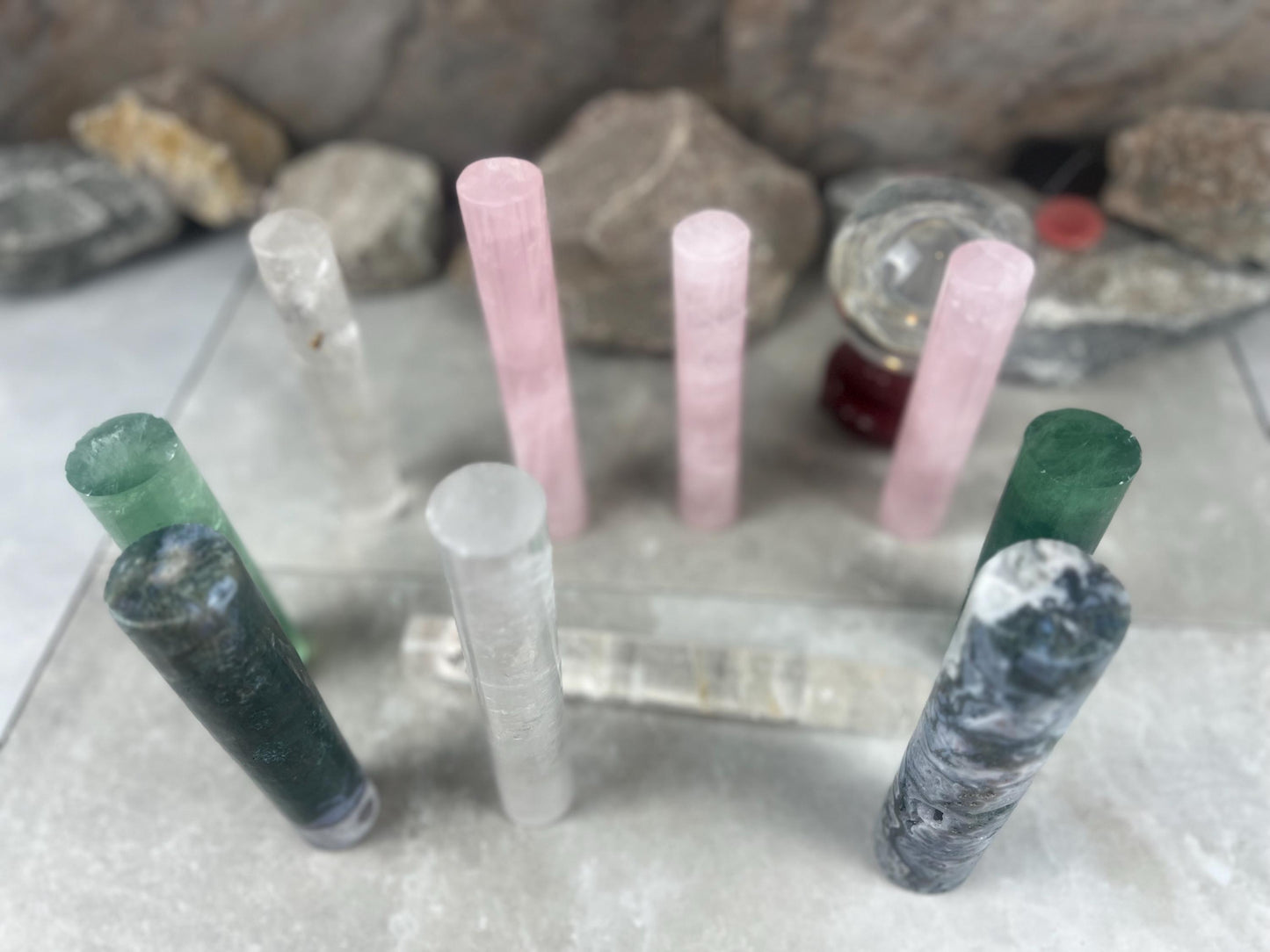 Small Batch Brazil Rose/Clear Quartz Moss Agate Crystal Rods for Focus Anxiety Meditation Christmas Birthday Gift Rods Towers