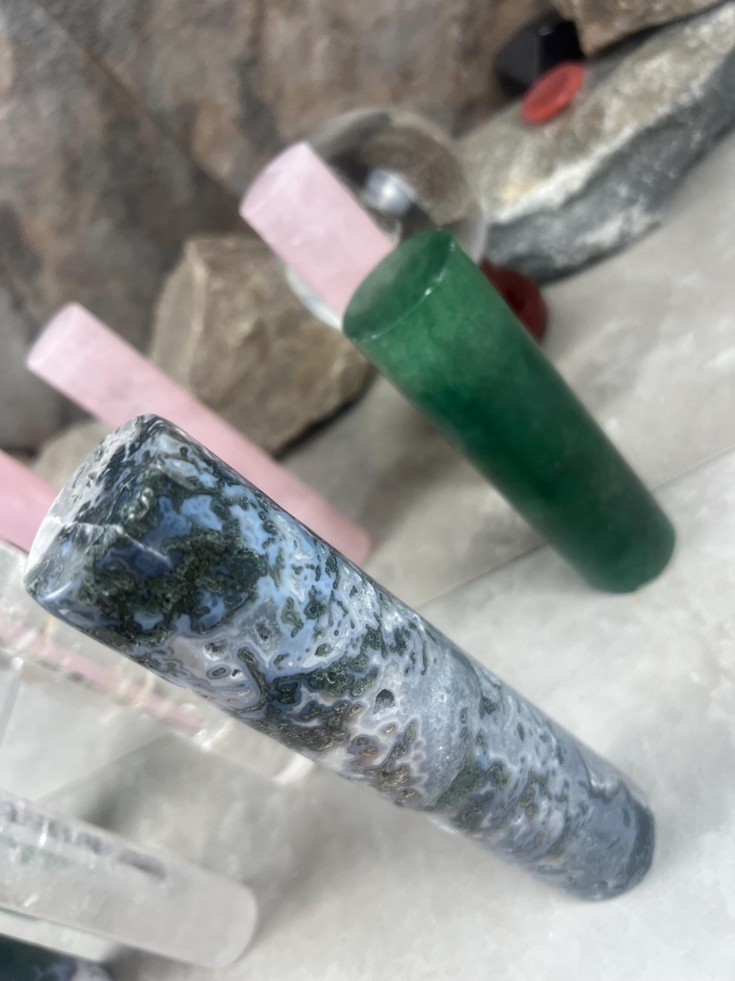 Small Batch Brazil Rose/Clear Quartz Moss Agate Crystal Rods for Focus Anxiety Meditation Christmas Birthday Gift Rods Towers