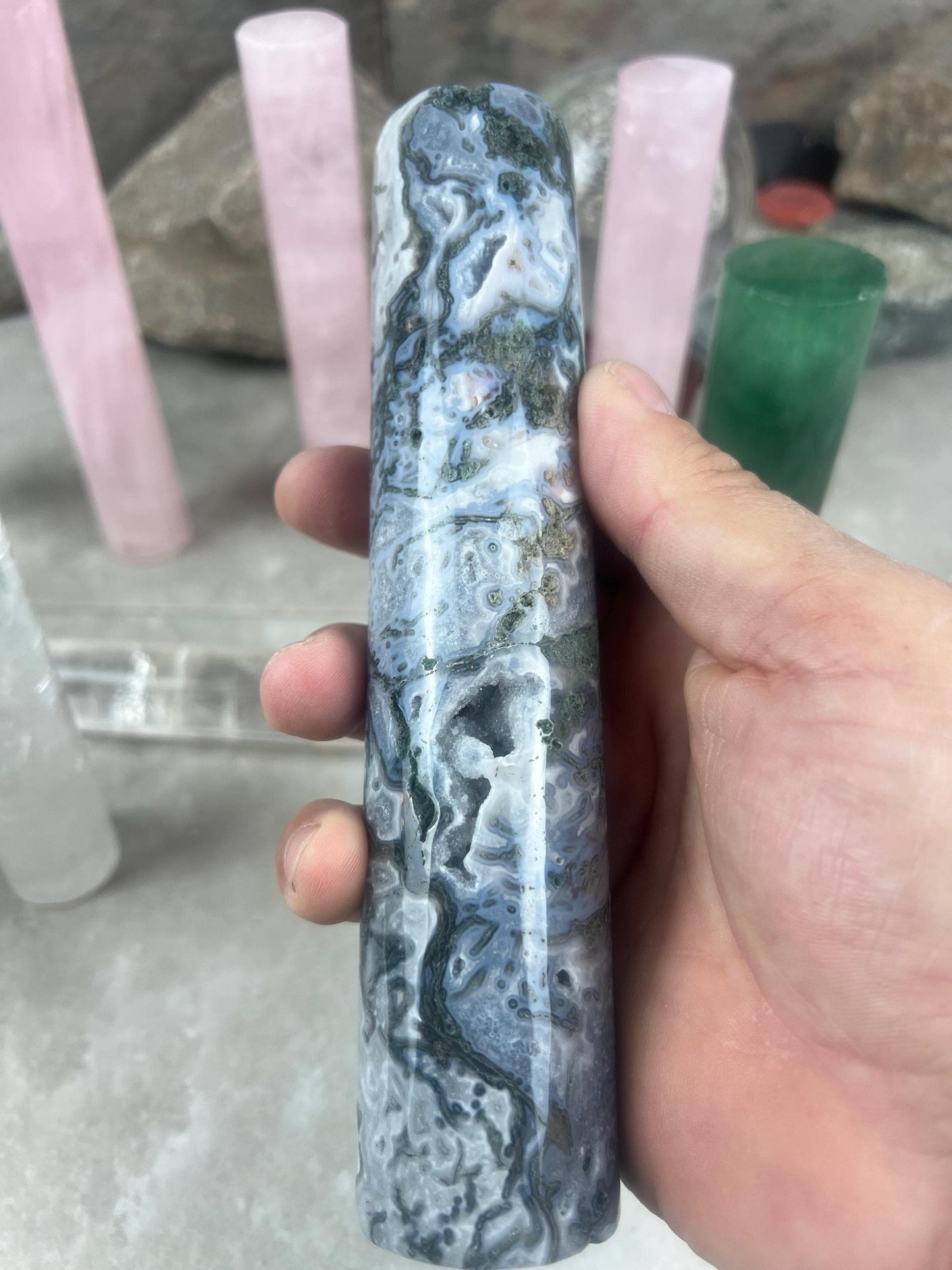 Small Batch Brazil Rose/Clear Quartz Moss Agate Crystal Rods for Focus Anxiety Meditation Christmas Birthday Gift Rods Towers