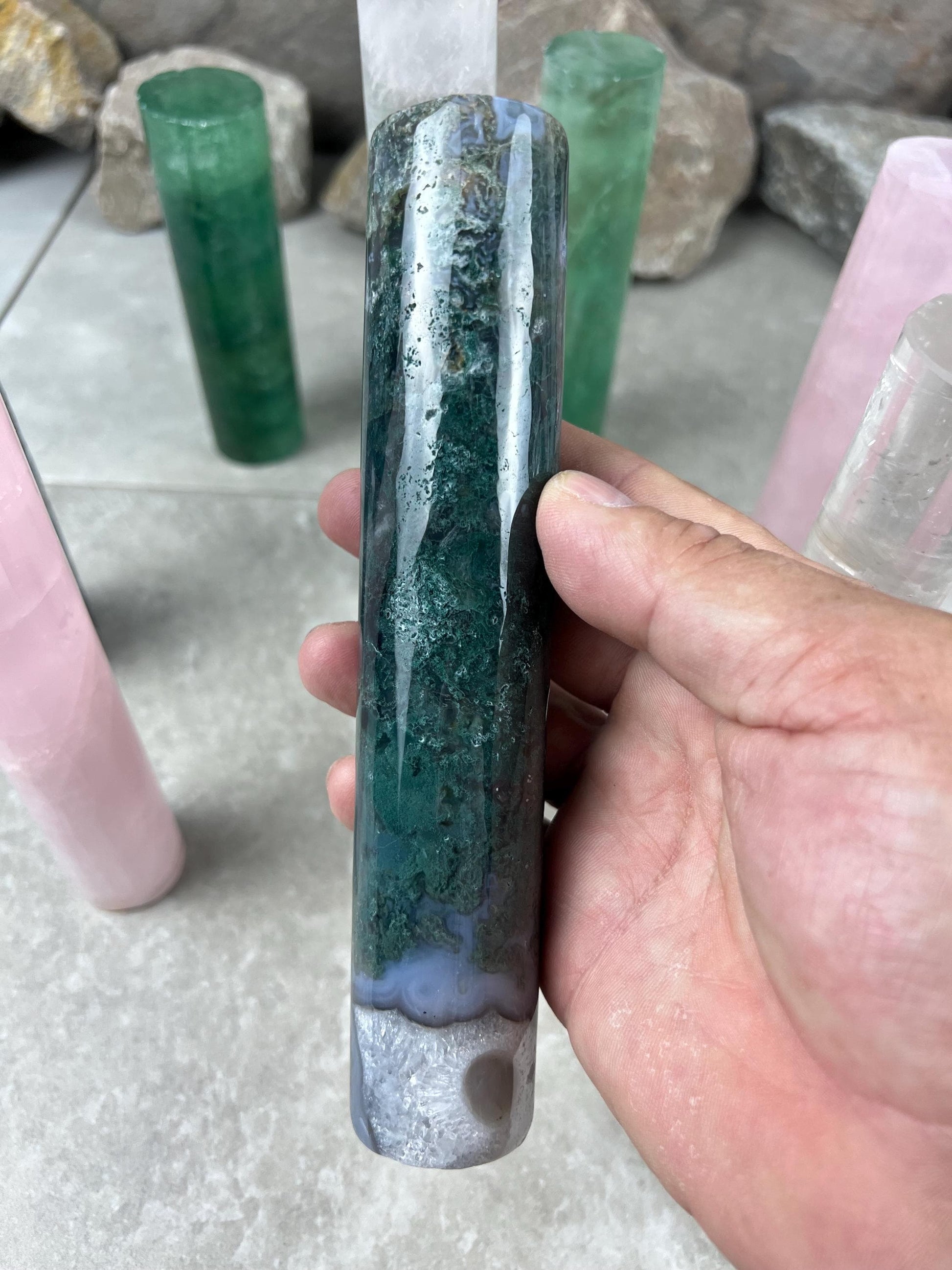 Small Batch Brazil Rose/Clear Quartz Moss Agate Crystal Rods for Focus Anxiety Meditation Christmas Birthday Gift Rods Towers