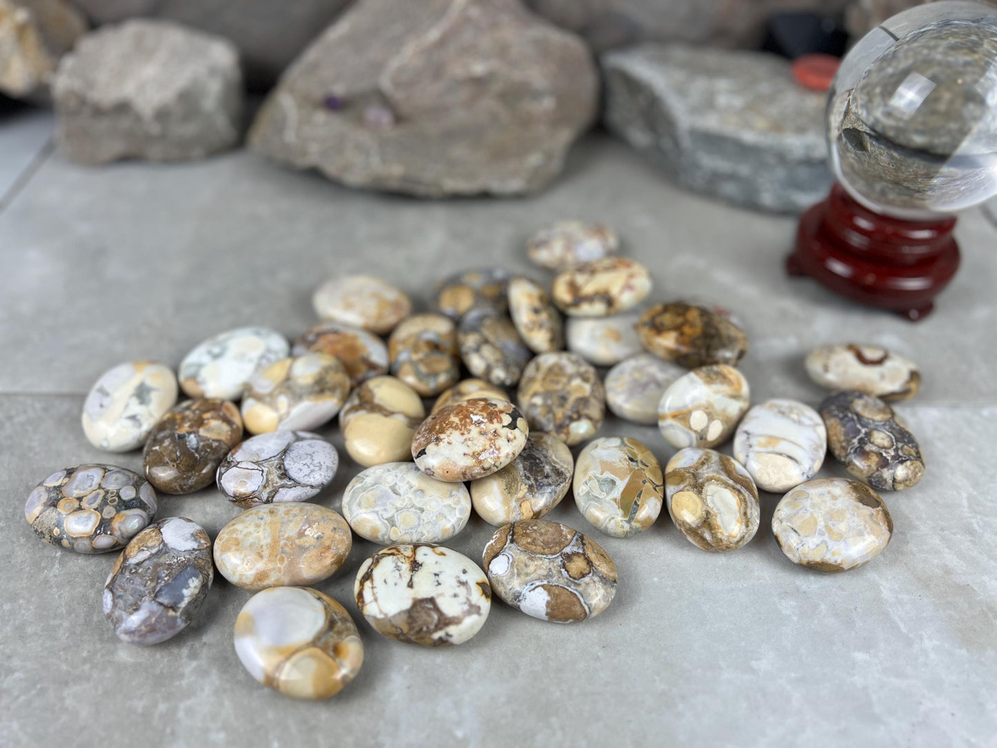 Indian King Cobra Jasper Palm Stone Uttar Pradesh Orbicular Jasper, Natural Crystal Home Decor Worry Pocket Stress Anxiety Palm Stone