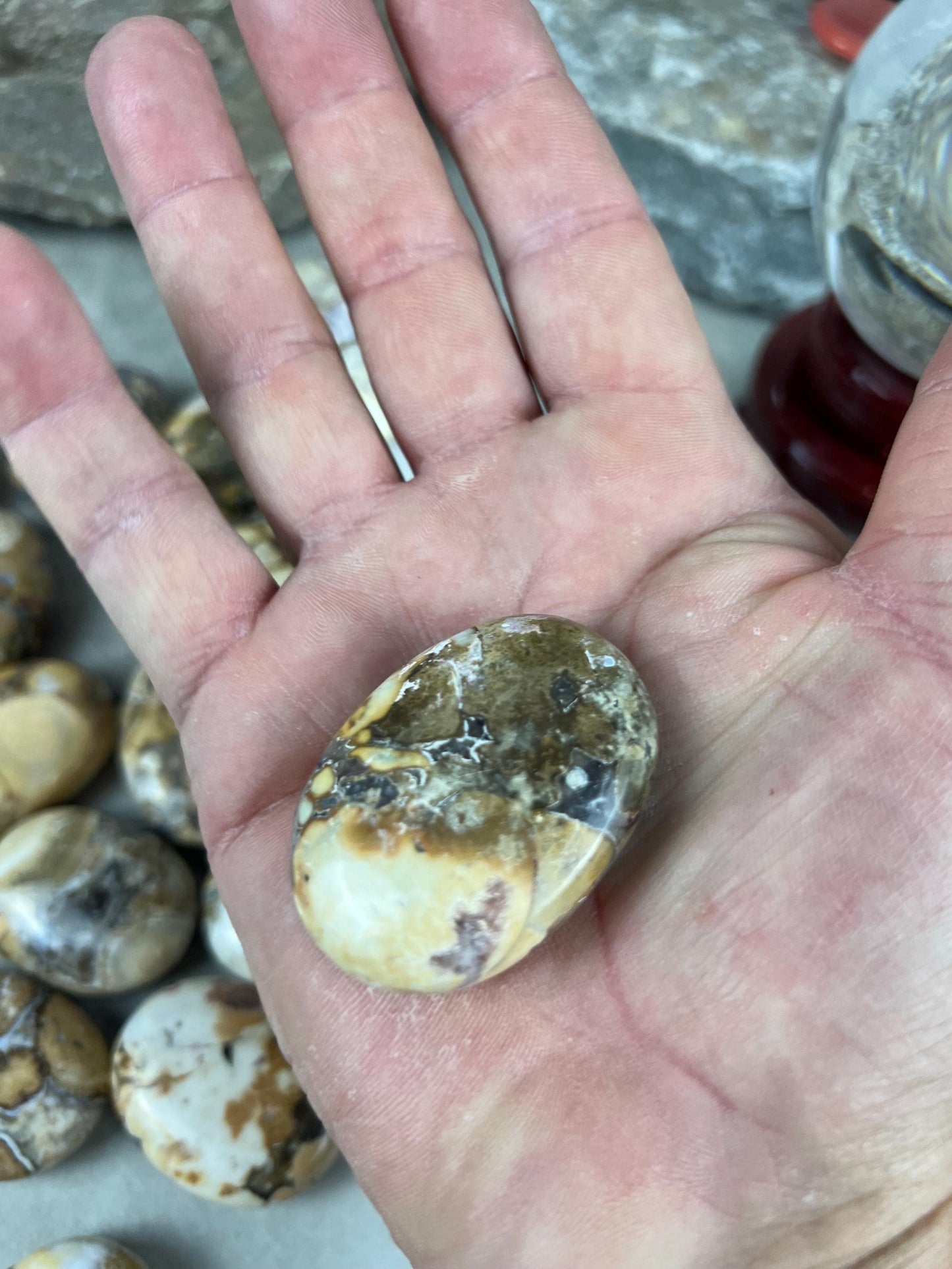 Indian King Cobra Jasper Palm Stone Uttar Pradesh Orbicular Jasper, Natural Crystal Home Decor Worry Pocket Stress Anxiety Palm Stone