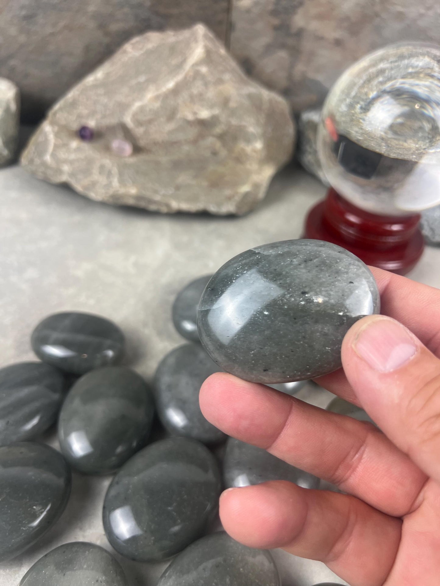 Spanish Grey Aventurine Polished Palm Stone for Meditation Home Decor Worry Pocket Stress Anxiety Palm Stone Gift Birthday Worry Relief